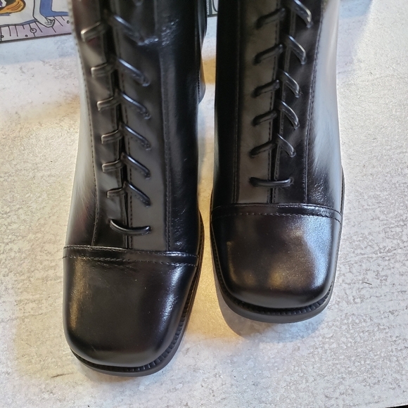 Jeffrey Campbell Hunt Lace Up Heel Leather Mid Boots Black SZ 8 - Picture 3 of 6